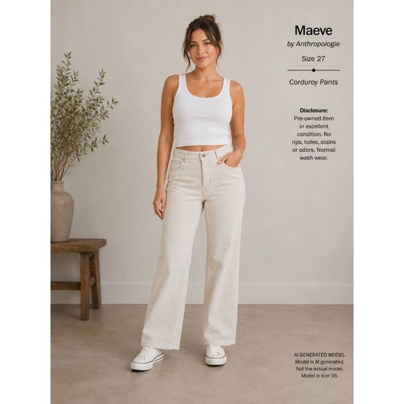Maeve Pants - Maeve by Anthropologie Wide Leg Corduroy Pants 27 Ivory Cream High Rise Pocket